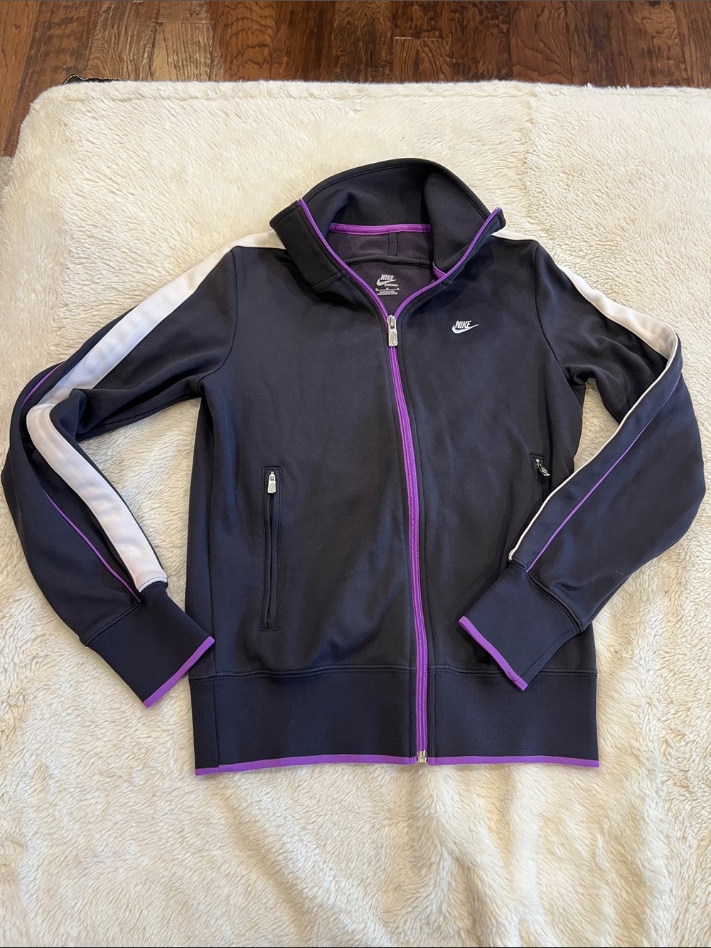 Women’s Nike Full Zip Charcoal Gray purple Track Jacket medium